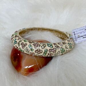 Cream Enamel and Bling Hinged Cuff Bracelet #611